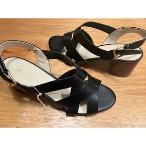 Cole Haan Womens Black Leather Multi Strap Block Heel Sandals Buckle Size 9B